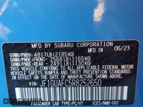 2024 Subaru Impreza Special Sports с VIN JF1GUAFC5R8252650, выставлен на аукционе Copart как лот 83633414 с пробегом 18 423 миль миль и На запчасти • Non repairable. История ставок и продаж доступна на DreamBid. Изображение 14.