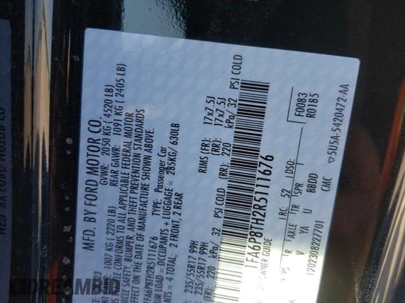 ✅ 2024 Ford Mustang EcoBoost • VIN: 1FA6P8TH2R5111676 • Лот: 42688734. Опубликован ранее на Copart с пробегом 3 955 миль. Бесплатный доступ к архиву аукционных продаж из США и подробный отчёт об истории автомобиля на DreamBid. Изображение 15.