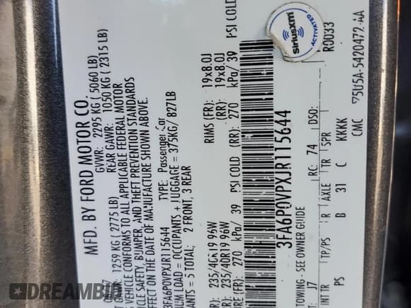 ✅ 2018 Ford Fusion Sport • VIN: 3FA6P0VPXJR115644 • Лот: 65247215. Опубликован ранее на Copart с пробегом 89 509 миль. Бесплатный доступ к архиву аукционных продаж из США и подробный отчёт об истории автомобиля на DreamBid. Изображение 12.