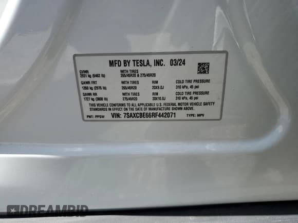 ✅ 2024 Tesla Model X Plaid • VIN: 7SAXCBE66RF442071 • Lot: 62571785. Wystawiony na Copart z przebiegiem Nie podano. Bezpłatny archiwum sprzedaży aukcyjnych z USA i szczegółowy raport historii pojazdu na DreamBid. Zdjęcie 13.