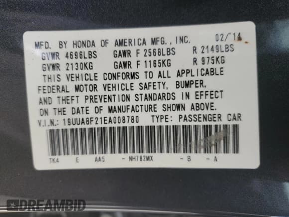 ✅ 2014 Acura TL • VIN: 19UUA8F21EA008780 • Lot: 45588525. Listed on Copart with 53,849 mi. Free auction sales archive from the USA and detailed vehicle history report at DreamBid. Image 12.