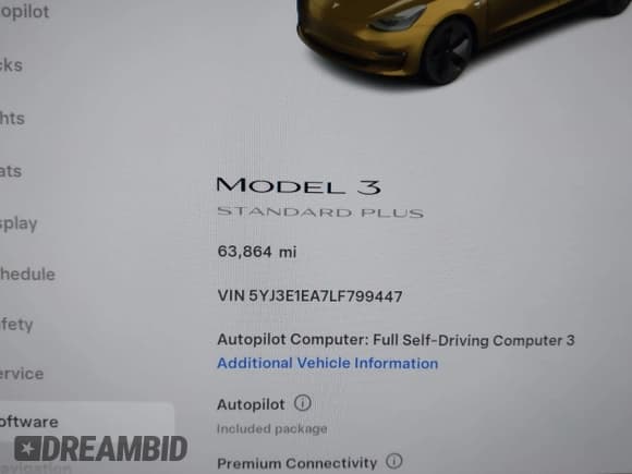 ✅ 2020 Tesla Model 3 Standard Range Plus • VIN: 5YJ3E1EA7LF799447 • Лот: 43752660. Опубликован ранее на IAAI с пробегом 63 864 миль. Бесплатный доступ к архиву аукционных продаж из США и подробный отчёт об истории автомобиля на DreamBid. Изображение 7.