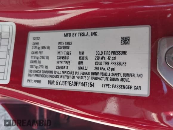 ✅ 2023 Tesla Model 3 • VIN: 5YJ3E1EA0PF447154 • Lot: 42396916. Wystawiony na IAAI z przebiegiem 25 122 mil. Bezpłatny archiwum sprzedaży aukcyjnych z USA i szczegółowy raport historii pojazdu na DreamBid. Zdjęcie 9.