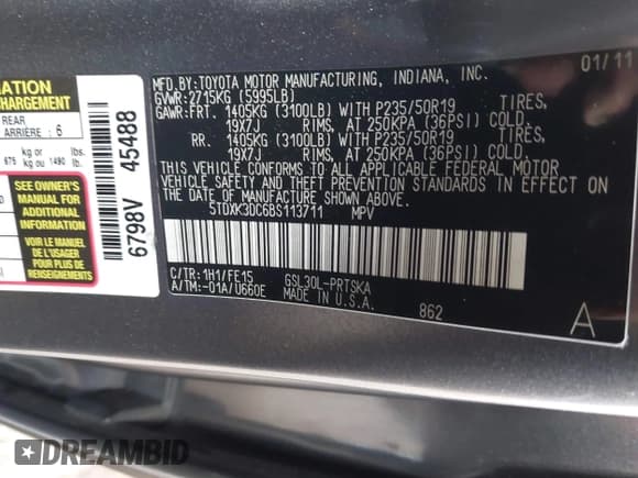 ✅ 2011 Toyota Sienna SE • VIN: 5TDXK3DC6BS113711 • Lot: 41809910. Listed on IAAI with 174,746 mi. Free auction sales archive from the USA and detailed vehicle history report at DreamBid. Image 9.