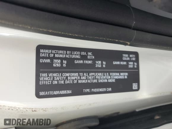 ✅ 2024 Lucid Air Touring • VIN: 50EA1TEA0RA008364 • Лот: 81627925. Опубликован ранее на Copart с пробегом Не указан. Бесплатный доступ к архиву аукционных продаж из США и подробный отчёт об истории автомобиля на DreamBid. Изображение 13.