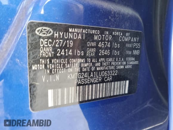 ✅ 2020 Genesis G70 Sport • VIN: KMTG24LA1LU063322 • Lot: 78487314. Listed on Copart with 14,284 mi. Free auction sales archive from the USA and detailed vehicle history report at DreamBid. Image 12.