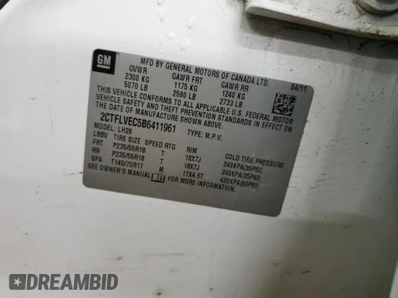 ✅ 2011 GMC Terrain SLT-1 • VIN: 2CTFLVEC5B6411961 • Lot: 56768105. Wystawiony na Copart z przebiegiem 163 684 mil. Bezpłatny archiwum sprzedaży aukcyjnych z USA i szczegółowy raport historii pojazdu na DreamBid. Zdjęcie 13.