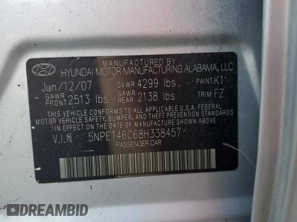 2008 Hyundai Sonata GLS z VIN 5NPET46C68H338457, wystawiony jako Copart lot #74803664 z przebiegiem 167 308 mil mil oraz Czysty tytuł • Clean title. Historia ofert i sprzedaży dostępna na DreamBid. Obrazek 12.