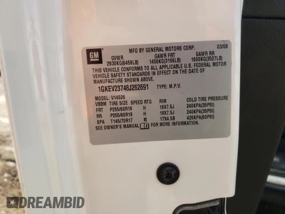 ✅ 2008 GMC Acadia SLT1 • VIN: 1GKEV23748J262691 • Lot: 69795395. Wystawiony na Copart z przebiegiem 192 353 mil. Bezpłatny archiwum sprzedaży aukcyjnych z USA i szczegółowy raport historii pojazdu na DreamBid. Zdjęcie 13.