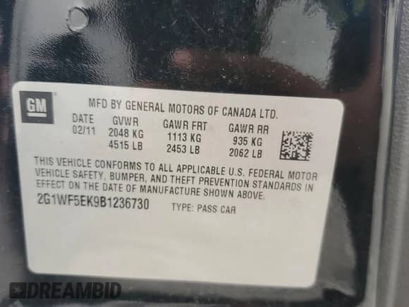 2011 Chevrolet Impala LS Fleet z VIN 2G1WF5EK9B1236730, wystawiony jako Copart lot #84936415 z przebiegiem 203 444 mil mil oraz Szkoda całkowita • Salvage title. Historia ofert i sprzedaży dostępna na DreamBid. Obrazek 12.