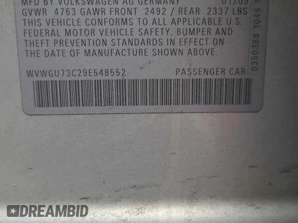 ✅ 2009 Volkswagen CC 4Motion • VIN: WVWGU73C29E548552 • Lot: 38075104. Wystawiony na Copart z przebiegiem 123 781 mil. Bezpłatny archiwum sprzedaży aukcyjnych z USA i szczegółowy raport historii pojazdu na DreamBid. Zdjęcie 14.