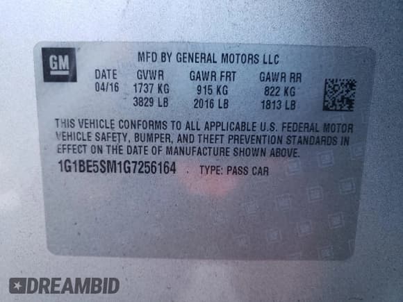 ✅ 2016 Chevrolet Cruze LT • VIN: 1G1BE5SM1G7256164 • Лот: 68632982. Опубликован ранее на Copart с пробегом 61 820 миль. Бесплатный доступ к архиву аукционных продаж из США и подробный отчёт об истории автомобиля на DreamBid. Изображение 14.