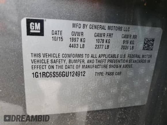 2016 Chevrolet Volt LT с VIN 1G1RC6S56GU124912, выставлен на аукционе Copart как лот 62465233 с пробегом Не указан миль и . История ставок и продаж доступна на DreamBid. Изображение 12.