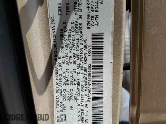 ✅ 2004 Toyota Tacoma PreRunner • VIN: 5TEGM92N74Z364292 • Лот: 64242165. Опубликован ранее на Copart с пробегом 334 593 миль. Бесплатный доступ к архиву аукционных продаж из США и подробный отчёт об истории автомобиля на DreamBid. Изображение 12.