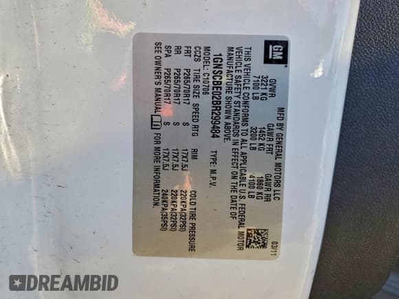 ✅ 2011 Chevrolet Tahoe LT • VIN: 1GNSCBE02BR299484 • Lot: 94680805. Listed on Copart with 171,739 mi. Free auction sales archive from the USA and detailed vehicle history report at DreamBid. Image 13.