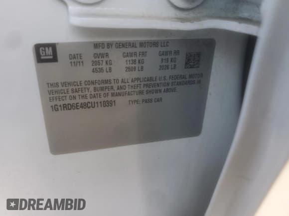 ✅ 2012 Chevrolet Volt • VIN: 1G1RD6E48CU110391 • Lot: 71849384. Wystawiony na Copart z przebiegiem 66 852 mil. Bezpłatny archiwum sprzedaży aukcyjnych z USA i szczegółowy raport historii pojazdu na DreamBid. Zdjęcie 12.