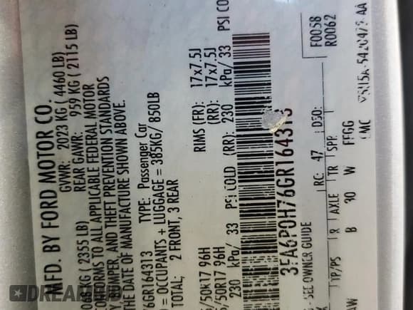 ✅ 2016 Ford Fusion SE • VIN: 3FA6P0H76GR164313 • Lot: 91140595. Listed on Copart with 82,780 mi. Free auction sales archive from the USA and detailed vehicle history report at DreamBid. Image 12.