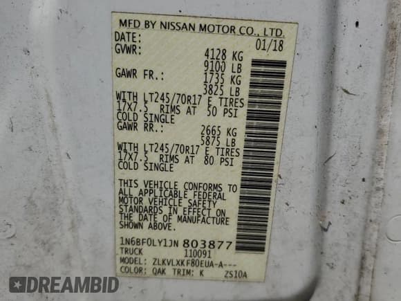 ✅ 2018 Nissan NV Cargo S • VIN: 1N6BF0LY1JN803877 • Lot: 53290635. Listed on Copart with 90,670 mi. Free auction sales archive from the USA and detailed vehicle history report at DreamBid. Image 13.