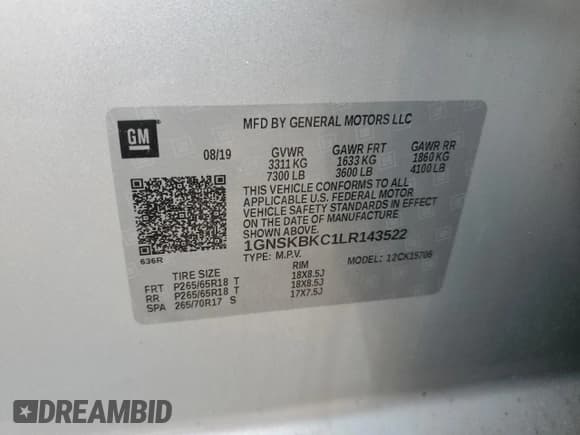 ✅ 2020 Chevrolet Tahoe LT • VIN: 1GNSKBKC1LR143522 • Lot: 53720025. Listed on Copart with Not provided. Free auction sales archive from the USA and detailed vehicle history report at DreamBid. Image 14.