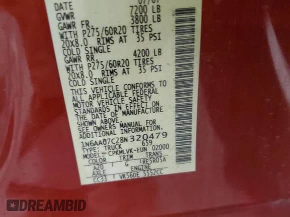 ✅ 2008 Nissan Titan LE • VIN: 1N6AA07C28N320479 • Lot: 84766004. Wystawiony na Copart z przebiegiem 183 773 mil. Bezpłatny archiwum sprzedaży aukcyjnych z USA i szczegółowy raport historii pojazdu na DreamBid. Zdjęcie 13.