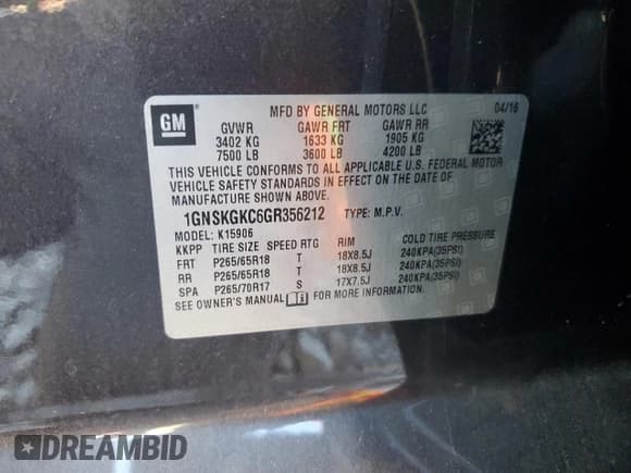 ✅ 2016 Chevrolet Suburban LS • VIN: 1GNSKGKC6GR356212 • Lot: 75007614. Wystawiony na Copart z przebiegiem 145 718 mil. Bezpłatny archiwum sprzedaży aukcyjnych z USA i szczegółowy raport historii pojazdu na DreamBid. Zdjęcie 16.