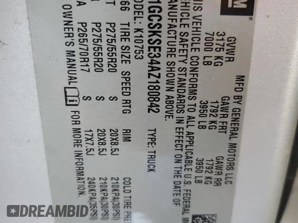 ✅ 2010 Chevrolet Silverado 1500 LT • VIN: 1GCSKSE34AZ180842 • Lot: 82648595. Wystawiony na Copart z przebiegiem 226 496 mil. Bezpłatny archiwum sprzedaży aukcyjnych z USA i szczegółowy raport historii pojazdu na DreamBid. Zdjęcie 12.