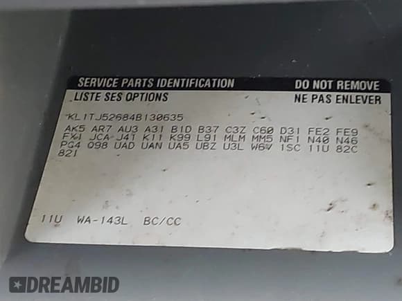 ✅ 2004 Chevrolet Aveo LS • VIN: KL1TJ52684B130635 • Lot: 41442869. Wystawiony na IAAI z przebiegiem 199 586 mil. Bezpłatny archiwum sprzedaży aukcyjnych z USA i szczegółowy raport historii pojazdu na DreamBid. Zdjęcie 9.