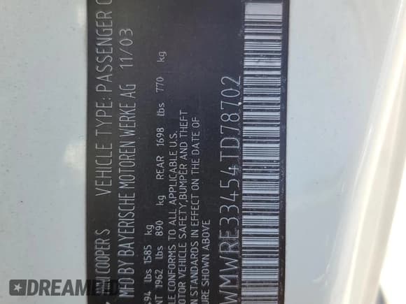 ✅ 2004 MINI Hardtop S • VIN: WMWRE33454TD78702 • Lot: 61276765. Listed on Copart with 192,445 mi. Free auction sales archive from the USA and detailed vehicle history report at DreamBid. Image 12.