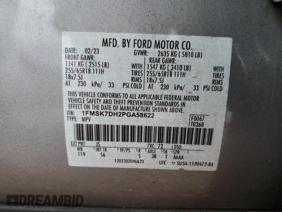 ✅ 2023 Ford Explorer XLT • VIN: 1FMSK7DH2PGA58622 • Lot: 83864575. Wystawiony na Copart z przebiegiem 53 958 mil. Bezpłatny archiwum sprzedaży aukcyjnych z USA i szczegółowy raport historii pojazdu na DreamBid. Zdjęcie 13.