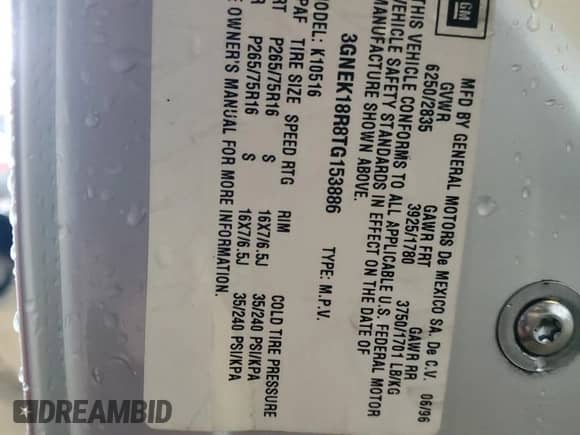 1996 Chevrolet Tahoe с VIN 3GNEK18R8TG153886, выставлен на аукционе Copart как лот 82260705 с пробегом 126 142 миль миль и Списание • Salvage title. История ставок и продаж доступна на DreamBid. Изображение 13.