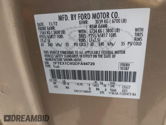 ✅ 2013 Ford F-150 XL • VIN: 1FTEX1CM2DFA94729 • Лот: 41995108. Опубликован ранее на IAAI с пробегом 283 724 миль. Бесплатный доступ к архиву аукционных продаж из США и подробный отчёт об истории автомобиля на DreamBid. Изображение 9.