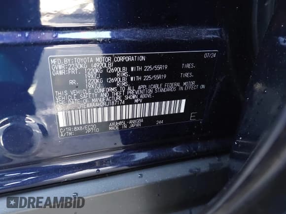 ✅ 2024 Toyota Venza LE • VIN: JTEAAAAH2RJ187174 • Lot: 41376353. Listed on IAAI with 309 mi. Free auction sales archive from the USA and detailed vehicle history report at DreamBid. Image 9.