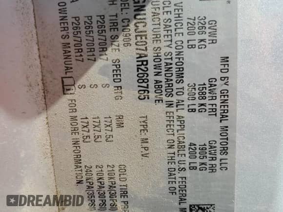 2010 Chevrolet Suburban LT с VIN 1GNUCJE07AR268765, выставлен на аукционе Copart как лот 56486185 с пробегом 237 731 миль миль и Чистый • Clean title. История ставок и продаж доступна на DreamBid. Изображение 13.