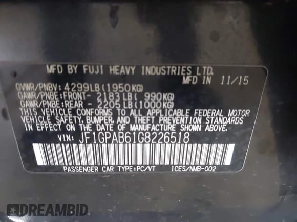 ✅ 2016 Subaru Impreza Premium • VIN: JF1GPAB61G8226518 • Lot: 42296950. Listed on IAAI with 118,954 mi. Free auction sales archive from the USA and detailed vehicle history report at DreamBid. Image 9.