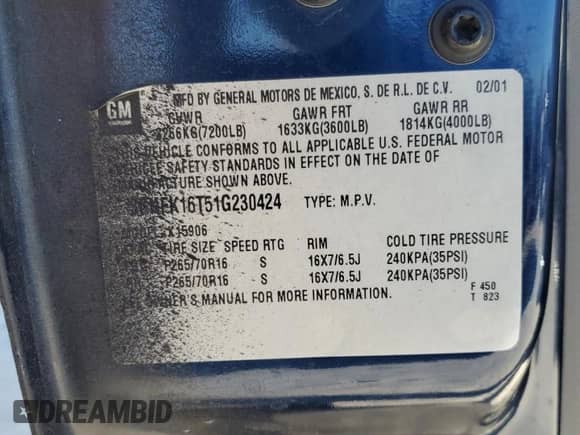 2001 Chevrolet Suburban LT с VIN 3GNFK16T51G230424, выставлен на аукционе Copart как лот 82609824 с пробегом 182 672 миль миль и Чистый • Clean title. История ставок и продаж доступна на DreamBid. Изображение 13.