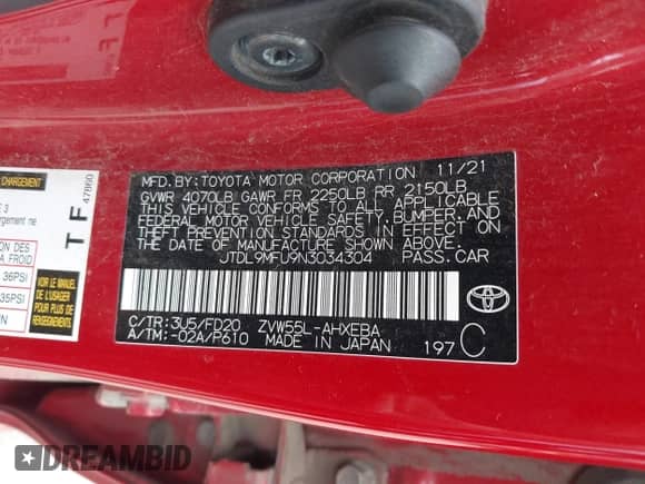 2022 Toyota Prius LE с VIN JTDL9MFU9N3034304, выставлен на аукционе IAAI как лот 42427628 с пробегом 144 642 миль миль и . История ставок и продаж доступна на DreamBid. Изображение 9.