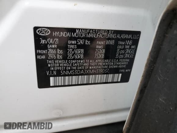 ✅ 2021 Hyundai Santa Fe SEL • VIN: 5NMS3DAJXMH319037 • Lot: 37405434. Wystawiony na Copart z przebiegiem 61 245 mil. Bezpłatny archiwum sprzedaży aukcyjnych z USA i szczegółowy raport historii pojazdu na DreamBid. Zdjęcie 13.