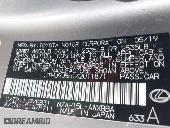 ✅ 2019 Lexus UX 250h • VIN: JTHU9JBH1K2011871 • Лот: 43401439. Опубликован ранее на IAAI с пробегом Не указан. Бесплатный доступ к архиву аукционных продаж из США и подробный отчёт об истории автомобиля на DreamBid. Изображение 9.