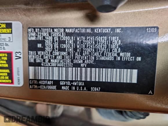 ✅ 2010 Toyota Venza • VIN: 4T3ZK3BB1AU022202 • Lot: 93355045. Listed on Copart with 222,073 mi. Free auction sales archive from the USA and detailed vehicle history report at DreamBid. Image 13.