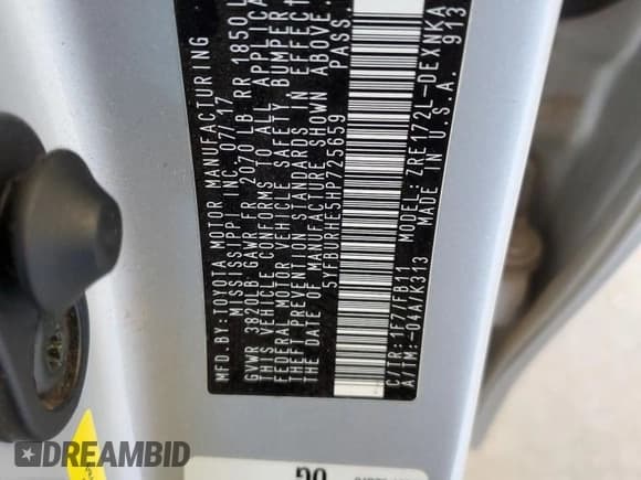 ✅ 2017 Toyota Corolla SE • VIN: 5YFBURHE5HP725659 • Лот: 89499375. Опубликован ранее на Copart с пробегом 43 830 миль. Бесплатный доступ к архиву аукционных продаж из США и подробный отчёт об истории автомобиля на DreamBid. Изображение 12.