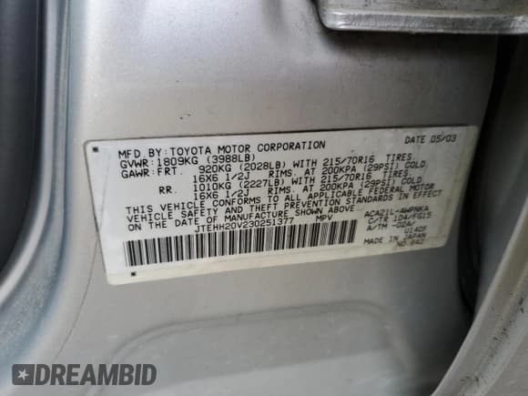 ✅ 2003 Toyota RAV4 • VIN: JTEHH20V230251377 • Lot: 86504775. Wystawiony na Copart z przebiegiem 189 598 mil. Bezpłatny archiwum sprzedaży aukcyjnych z USA i szczegółowy raport historii pojazdu na DreamBid. Zdjęcie 13.