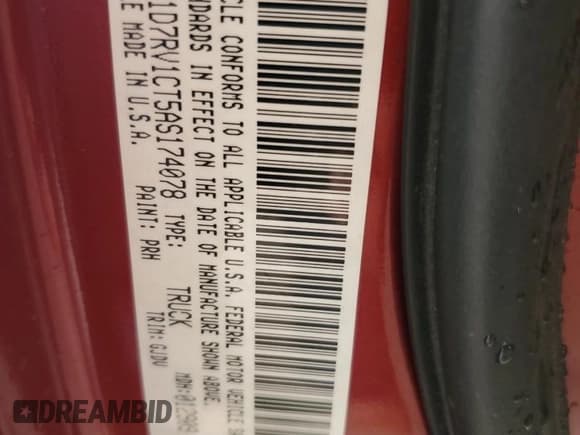 ✅ 2010 Dodge 1500 Sport • VIN: 1D7RV1CT5AS174078 • Lot: 65368575. Wystawiony na Copart z przebiegiem 241 427 mil. Bezpłatny archiwum sprzedaży aukcyjnych z USA i szczegółowy raport historii pojazdu na DreamBid. Zdjęcie 12.