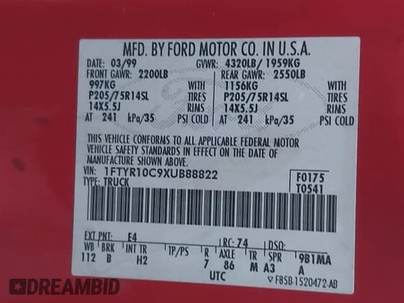 ✅ 1999 Ford Ranger XL • VIN: 1FTYR10C9XUB88822 • Lot: 43837768. Listed on IAAI with 316,255 mi. Free auction sales archive from the USA and detailed vehicle history report at DreamBid. Image 9.