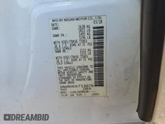 ✅ 2018 Nissan Frontier SV • VIN: 1N6AD0EV6JN753076 • Lot: 87424745. Listed on Copart with 195,737 mi. Free auction sales archive from the USA and detailed vehicle history report at DreamBid. Image 12.