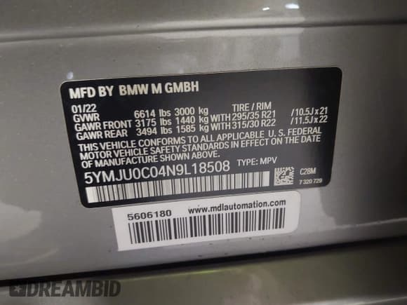 ✅ 2022 BMW X5 M • VIN: 5YMJU0C04N9L18508 • Lot: 43253696. Listed on IAAI with 39,865 mi. Free auction sales archive from the USA and detailed vehicle history report at DreamBid. Image 9.