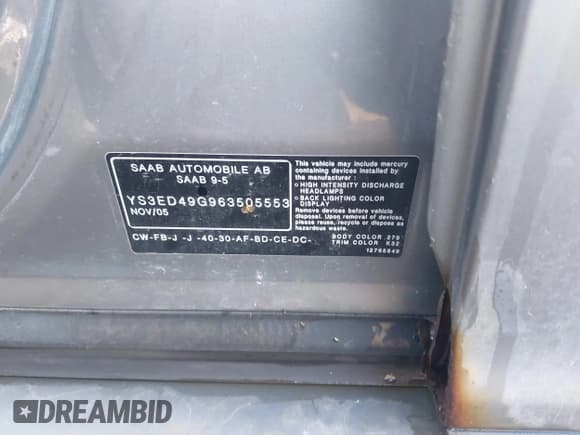 ✅ 2006 Saab 9-5 • VIN: YS3ED49G963505553 • Лот: 43727272. Опубликован ранее на IAAI с пробегом 99 596 миль. Бесплатный доступ к архиву аукционных продаж из США и подробный отчёт об истории автомобиля на DreamBid. Изображение 9.