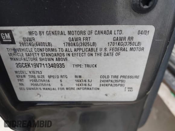 ✅ 2001 Chevrolet Silverado 1500 • VIN: 2GCEK19V711340935 • Лот: 42023105. Опубликован ранее на IAAI с пробегом 236 045 миль. Бесплатный доступ к архиву аукционных продаж из США и подробный отчёт об истории автомобиля на DreamBid. Изображение 9.
