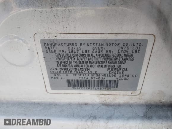 ✅ 2015 Nissan Note SL • VIN: 3N1CE2CP3FL427934 • Lot: 43735913. Listed on IAAI with 128,427 mi. Free auction sales archive from the USA and detailed vehicle history report at DreamBid. Image 9.