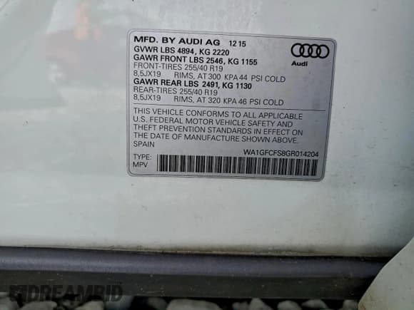 ✅ 2016 Audi Q3 Prestige • VIN: WA1GFCFS8GR014204 • Lot: 95807505. Listed on Copart with 161,783 mi. Free auction sales archive from the USA and detailed vehicle history report at DreamBid. Image 12.