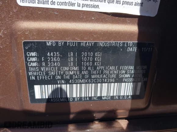 ✅ 2012 Subaru Legacy Limited • VIN: 4S3BMBK62C3014396 • Lot: 41973624. Wystawiony na IAAI z przebiegiem 191 068 mil. Bezpłatny archiwum sprzedaży aukcyjnych z USA i szczegółowy raport historii pojazdu na DreamBid. Zdjęcie 9.